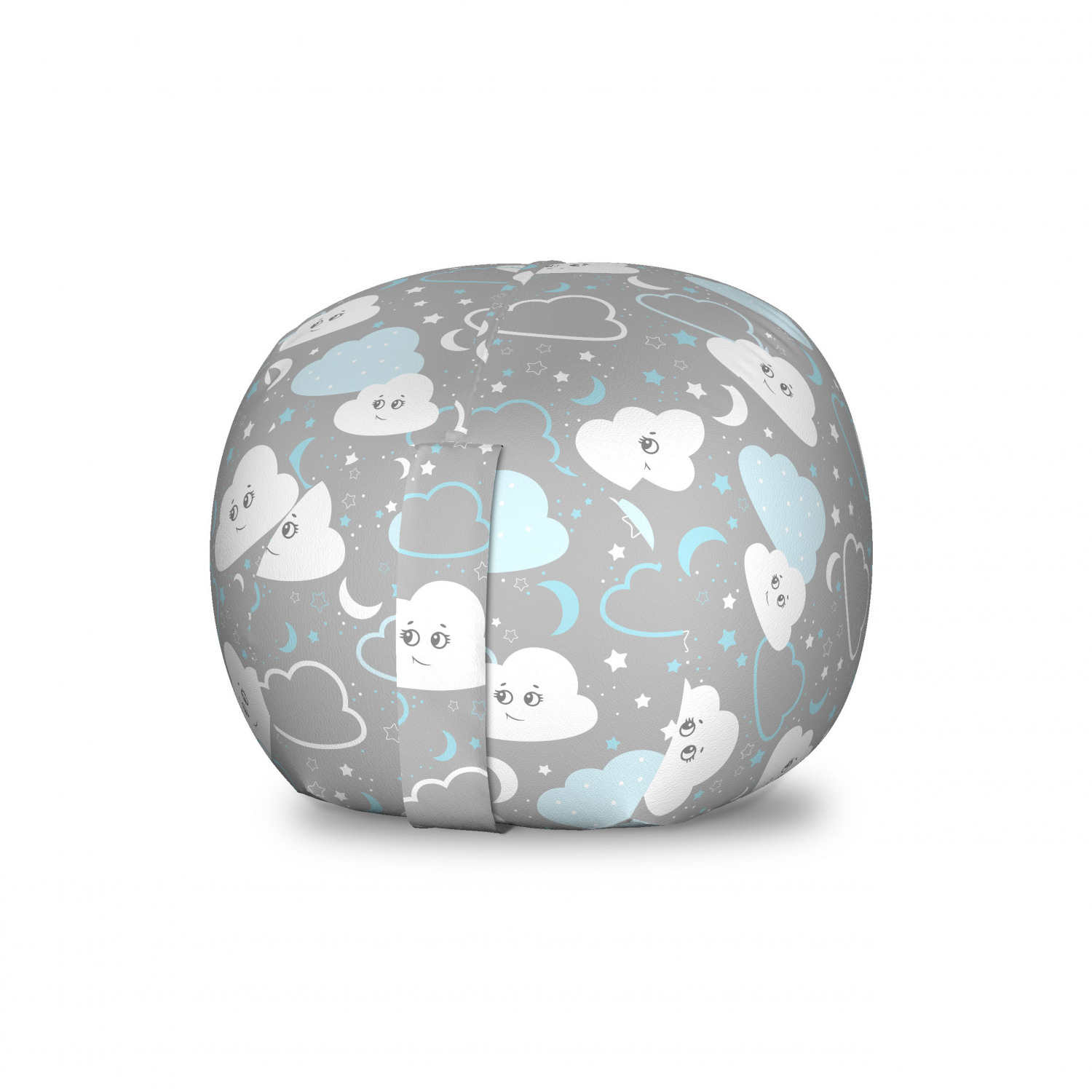 Grey Storage Toy Bag Chair, Dream Sleep Themed Cartoon Smiling Cloud