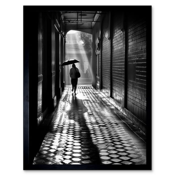 Walking Through the Alley Black and White Photo Art Print Framed Poster Wall Decor 12x16 inch