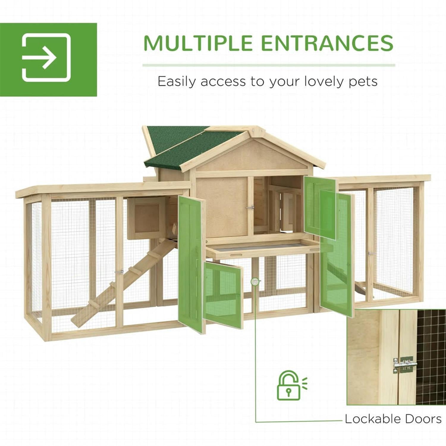 Demi Bonn 80" Wooden Chicken Coop with Nesting Box, Double Runs, Pull-out Tray, Outdoor Hen House for 2-4 Chickens, Large Rabbit Hutch, Beige