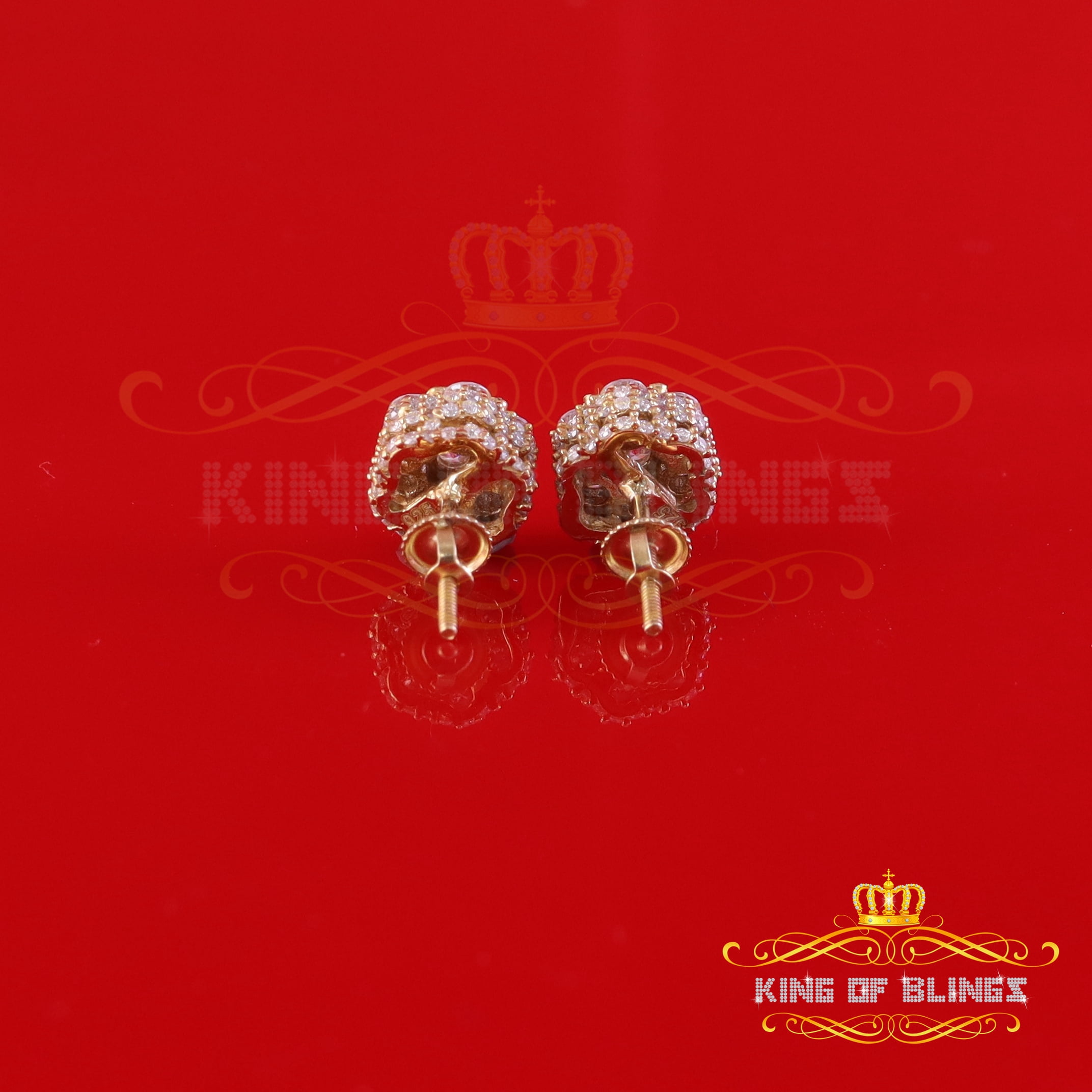King of Bling's 925 Silver Yellow 1.50ct VVS 'D' Men's & Womens Moissanite Floral Stud Earrings