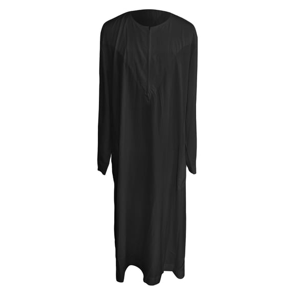 Loose Fit Mid Length Sleeve Round Neck Solid Color Thobe Traditional Robe For Men