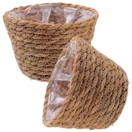 SOPOTUTU 2-Pack Woven Coffee Straw Planter Baskets for Flowers, Indoor Outdoor Decorative Plant Pots
