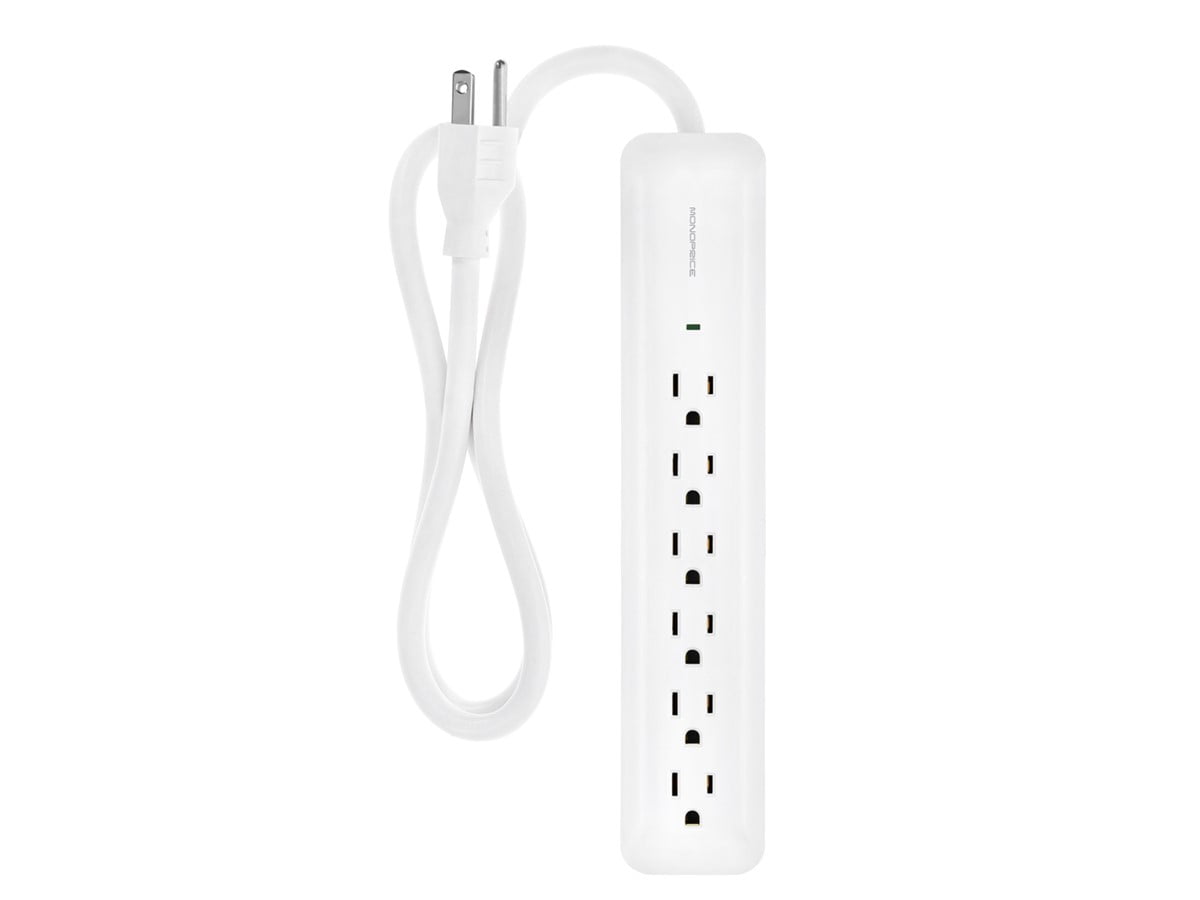 Monoprice Power & Surge - 6 Outlet Slim Surge Protector Power Strip - 3 Feet - - White | Cord UL Rated 540 Joules With Power/Circuit Breaker Switch
