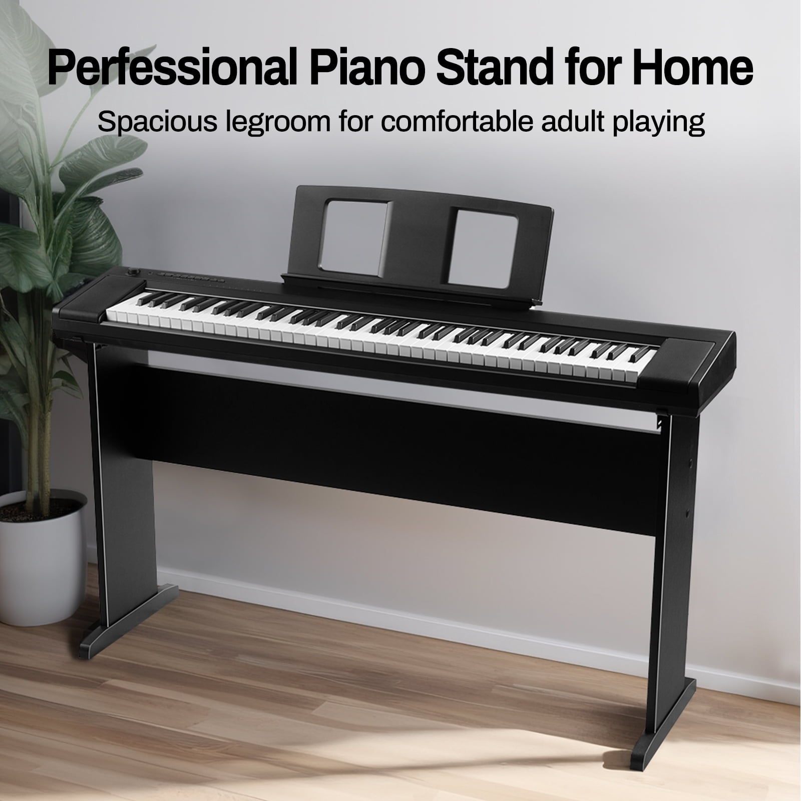 AODSK Digital Piano Stand Adjustable Width Wooden Furniture Stand Universal 76 / 88 Key Pianos Base- Black