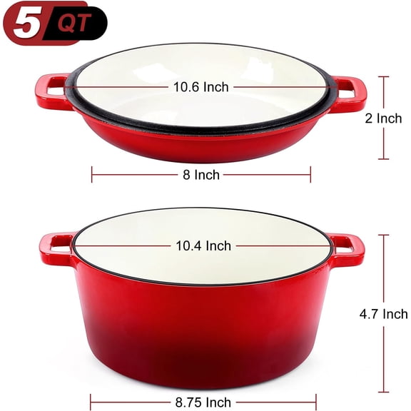 5Qt Dutch Oven Pot for Bread Baking (Red)