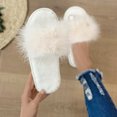 thumbnail image 5 of Slippers for Women,Ladies Simple Solid Colour Warm Home Outside Wear OpenToe Flat Bottom Plush Cotton Slippers,Womens Slippers,White,7, 5 of 9
