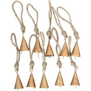 Four Rustic Iron Hanging Bells With Rope Gold 