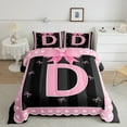 thumbnail image 2 of Manfei Monogrammed D Comforter Sets Full Size,Ribbon Bowknot Comforters & Duvets,Pink Black Bedding Full Comforter Set,Microfiber Room Decorative Reversible,3-Piece, 2 of 8