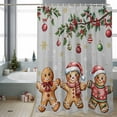 thumbnail image 2 of Merry Christmas Bathroom Shower Curtain Xmas Cute Gingerbread Man Balls Holly Berry Snowflakes Grey Waterproof Washable Shower Curtains for Bathtub Bath Decor with Grommets and Hook 72 X 72 Inch, 2 of 8