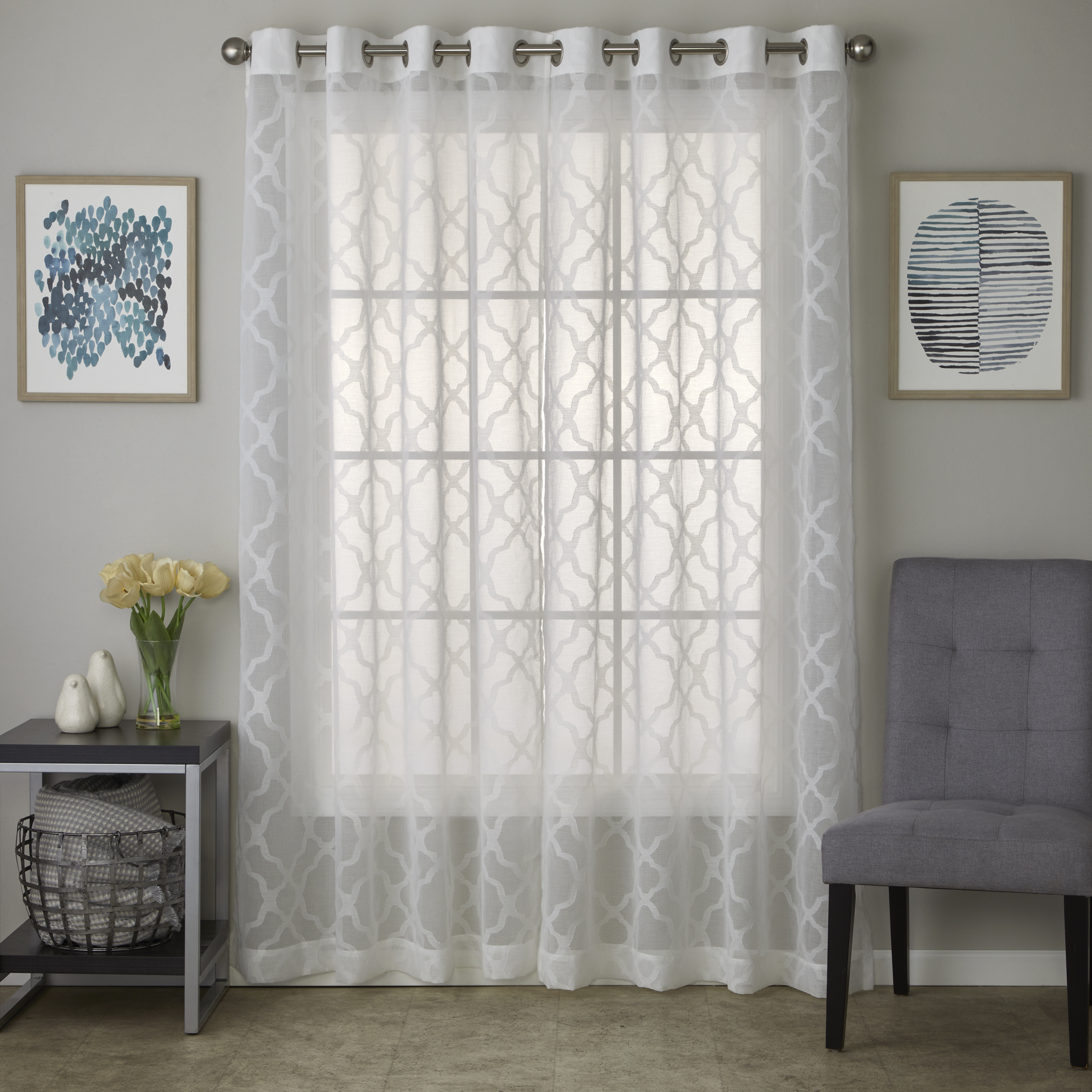 SKL Home Lattice Rod Pocket Sheer Curtain Panel, 56" x 84"
