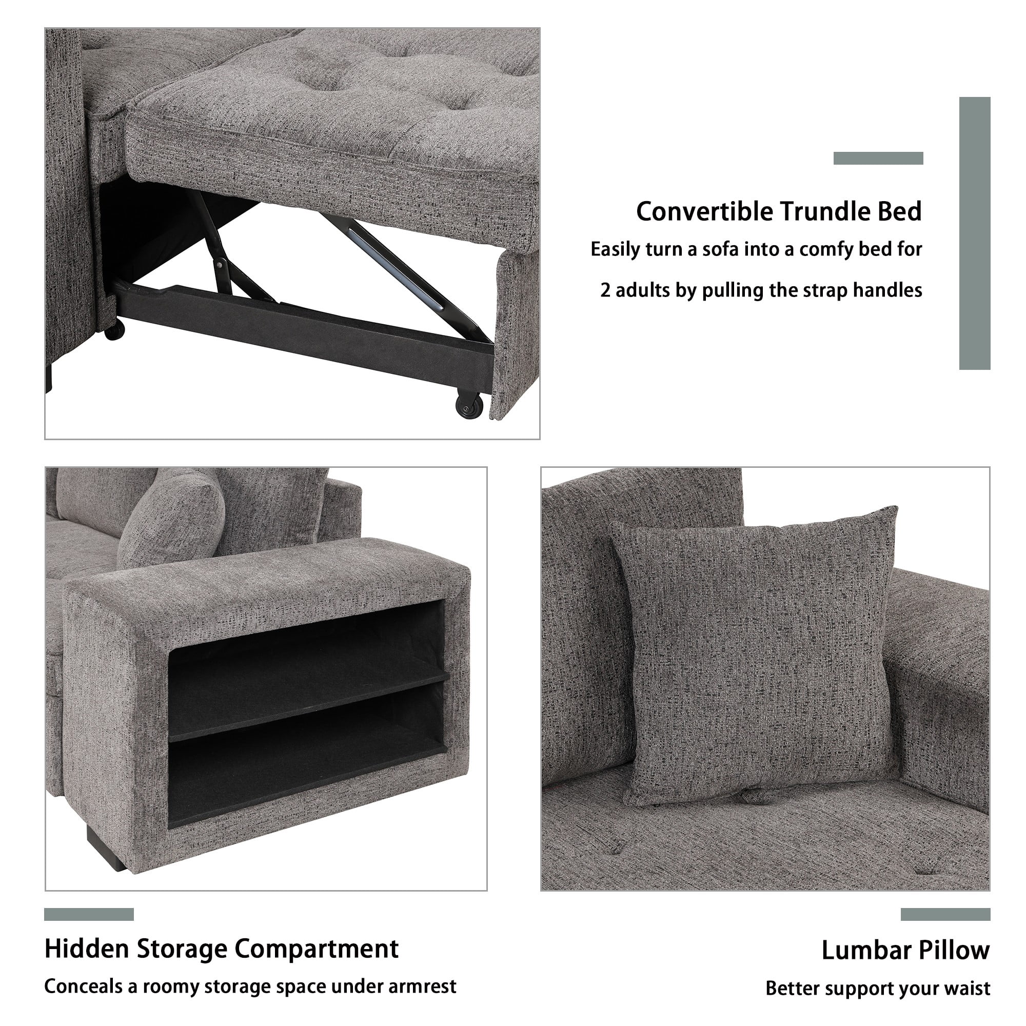 104.5" 3 Seat Reversible Sectional Couch, L-Shape Modern Pull Out Sleeper Sofa with Storage Chaise and 2 Stools for Living Room,Gray