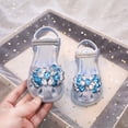 thumbnail image 4 of GiLiling Girls' Closed-Toe Princess Sandals, Glitter Rhinestone Flower Adjustable Pearl Ankle Strap, Low Heel Non-Slip Sole Summer Dress Sandals (Blue, 3-3.5 Years), 4 of 9