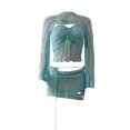 thumbnail image 3 of Suéteres De Punto Bra Top Cardigan Mini Falda Señoras Y2k Estilo Lace Up Beach Outfit Kuymtek lago azul T L para Mujer, 3 of 9
