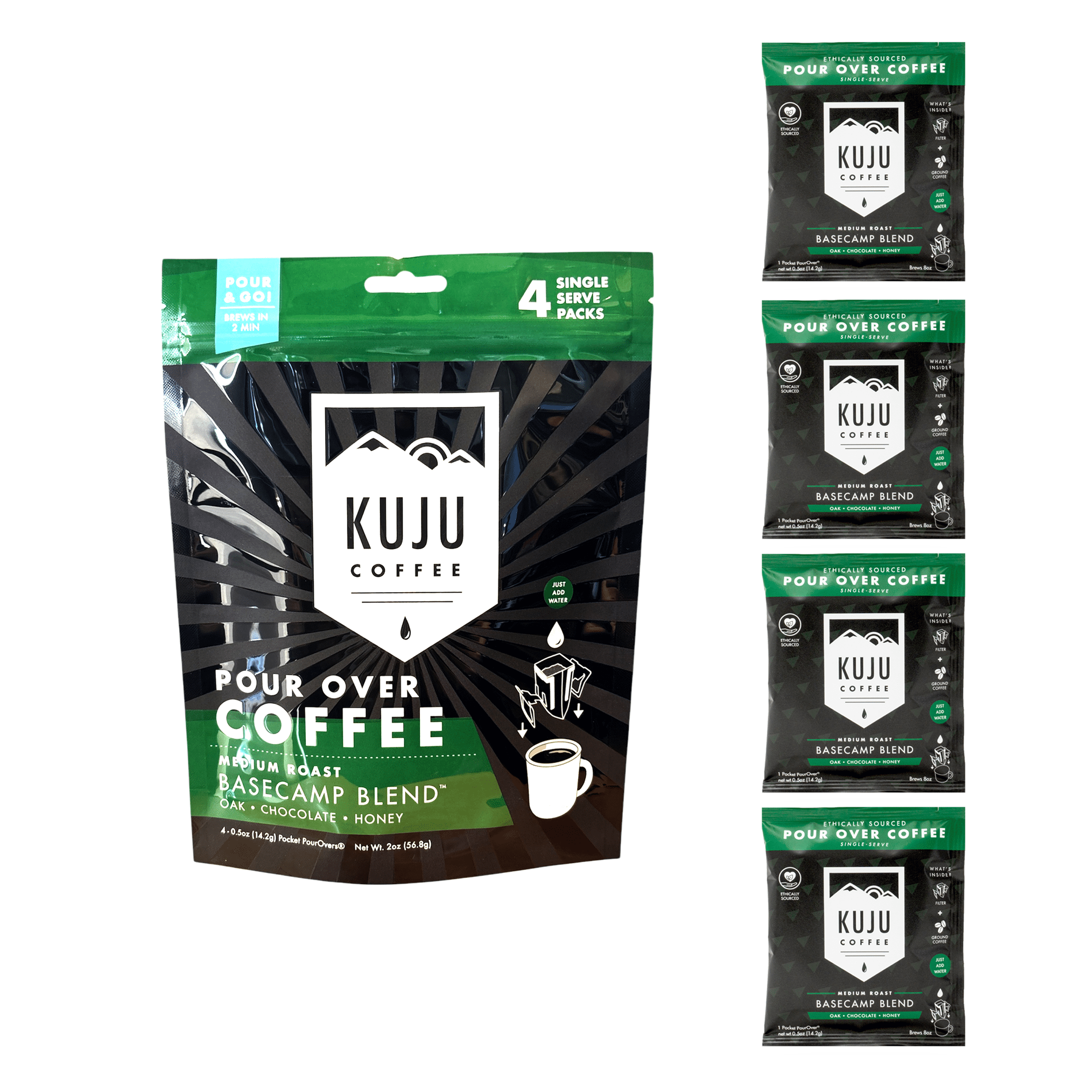 Kuju Coffee Pocket Pour Over Coffee Basecamp Medium Roast Single-Serve Packets (4 Pack)