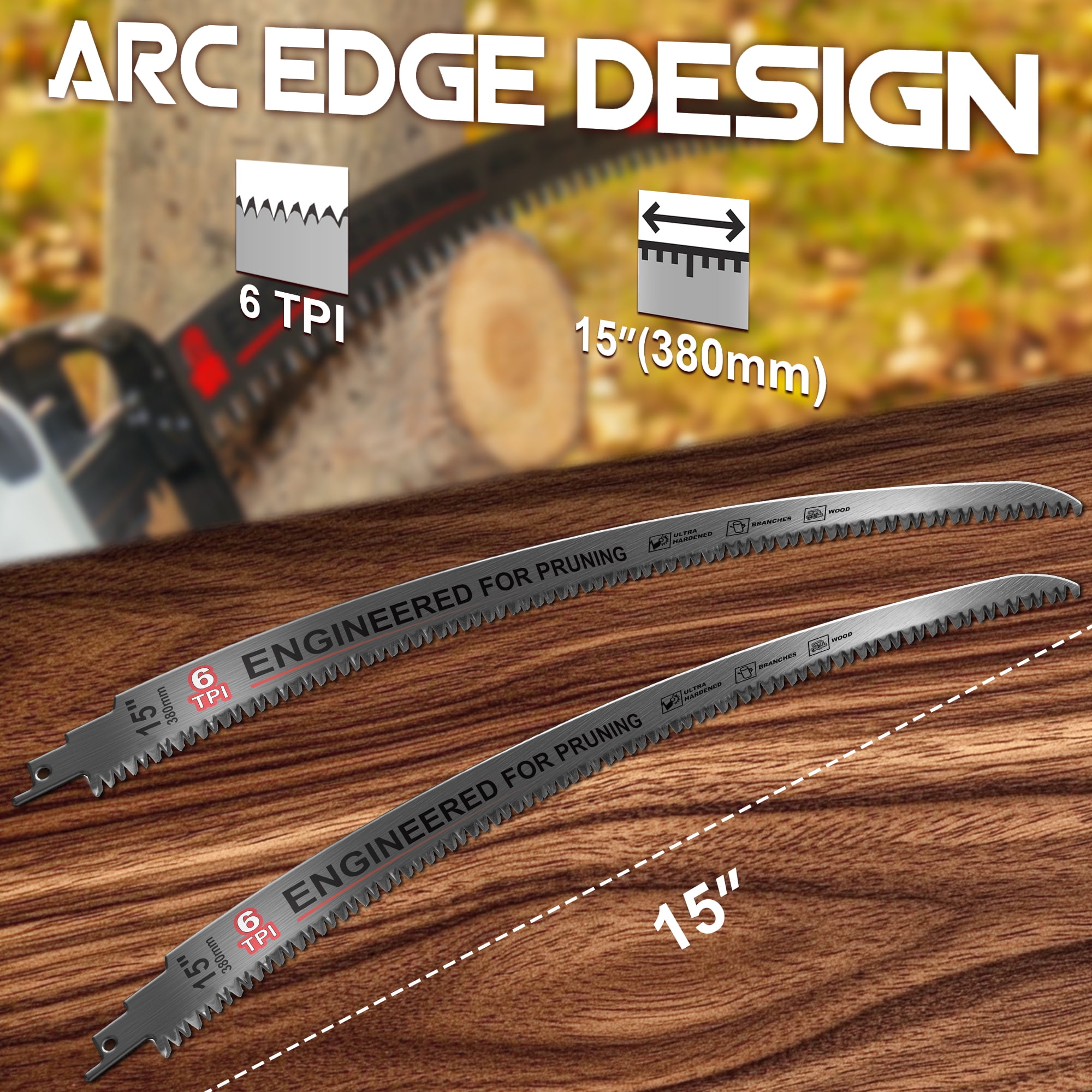15“ Reciprocating Saw Blades,  Arc Edge Wood Pruning Saw Blades, 6TPI for Tree Trimming, Wood Cutting, 3PCS