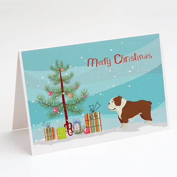 English Bulldog Christmas Tree Greeting Cards and Envelopes Pack of 8
