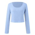 thumbnail image 4 of UJNDER Women's Long Sleeve Crop Tops Square Neck Solid Color Pullover for Casual Streetwear and Everyday Comfort Blue Blue, 4 of 5