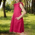 thumbnail image 3 of Little Girls Summer Sleeveless Dress New Girls Casual Dress Ruffle Sleeveless a Line Summer Dresses Elegant Midi Sundress with Pockets Pinks 130, 3 of 8