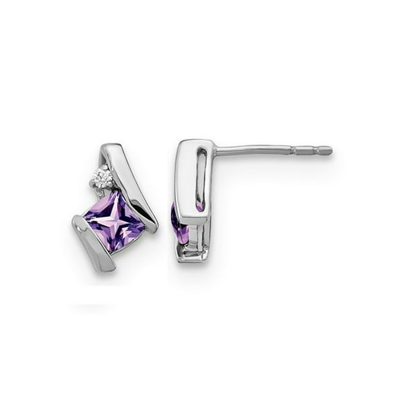 1/2 Carat (Ctw) Cushion Cut Natural Amethyst Stud Earrings in 10K White Gold for Women