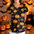 thumbnail image 5 of Halloween Party Costumes Women Short Sleeve Basic Scrub T Shirts Pumpkin Decor Graphic Loose Fit Summer Fall Blouse Orange 2XL, 5 of 5