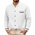 thumbnail image 2 of Kaemgyyd Men's Cotton Linen Shirts Casual Button down Long Sleeve Tops Fashion Color Block Collar Spring Clothes with Pocket, 2 of 4