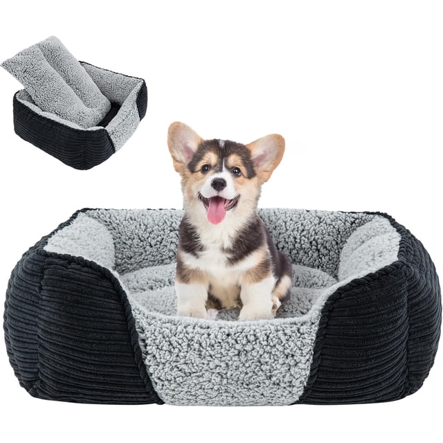 Washable Dog Bed with Removable Cushion for Medium Small Dogs Easy to Wash Pet Sofa Bed with Side Rectangle Bolster Cat Bed Calming Cuddle Puppy Bed Slip Bottom CM