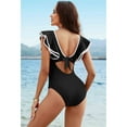 thumbnail image 6 of Charmo Women's Ruffled Shoulder One Piece Swimsuit Tummy Control Monkini Swimwear Color Blocked Bath Suit, 6 of 7