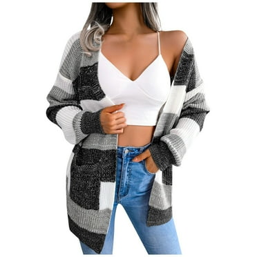 GIPQJK Cardigans for Women Trendy Open Front Waffle Knit Sweaters Long-Sleeve Basic Fleece Cardigans with Pockets,Black S
