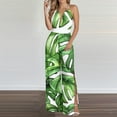 thumbnail image 2 of Miqool Women's V Neck Halter Backless Hawaiian Jumpsuits Sleeveless Elastic High Waist Wide Leg Rompers Overalls with High Split Beach Vacation Outfit, 2 of 6