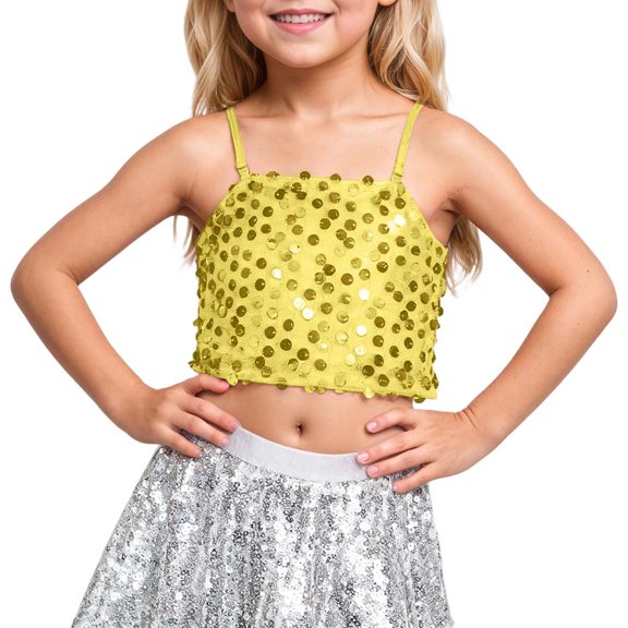 MuXiKeJi Clothes Girls Sparkling Carnival Adjustable Elastic Band Sequin Crop Top for Kids and