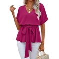 thumbnail image 2 of Women Summer V Neck Shirt Short Sleeve Tie Casual T Shirt Top, 2 of 4