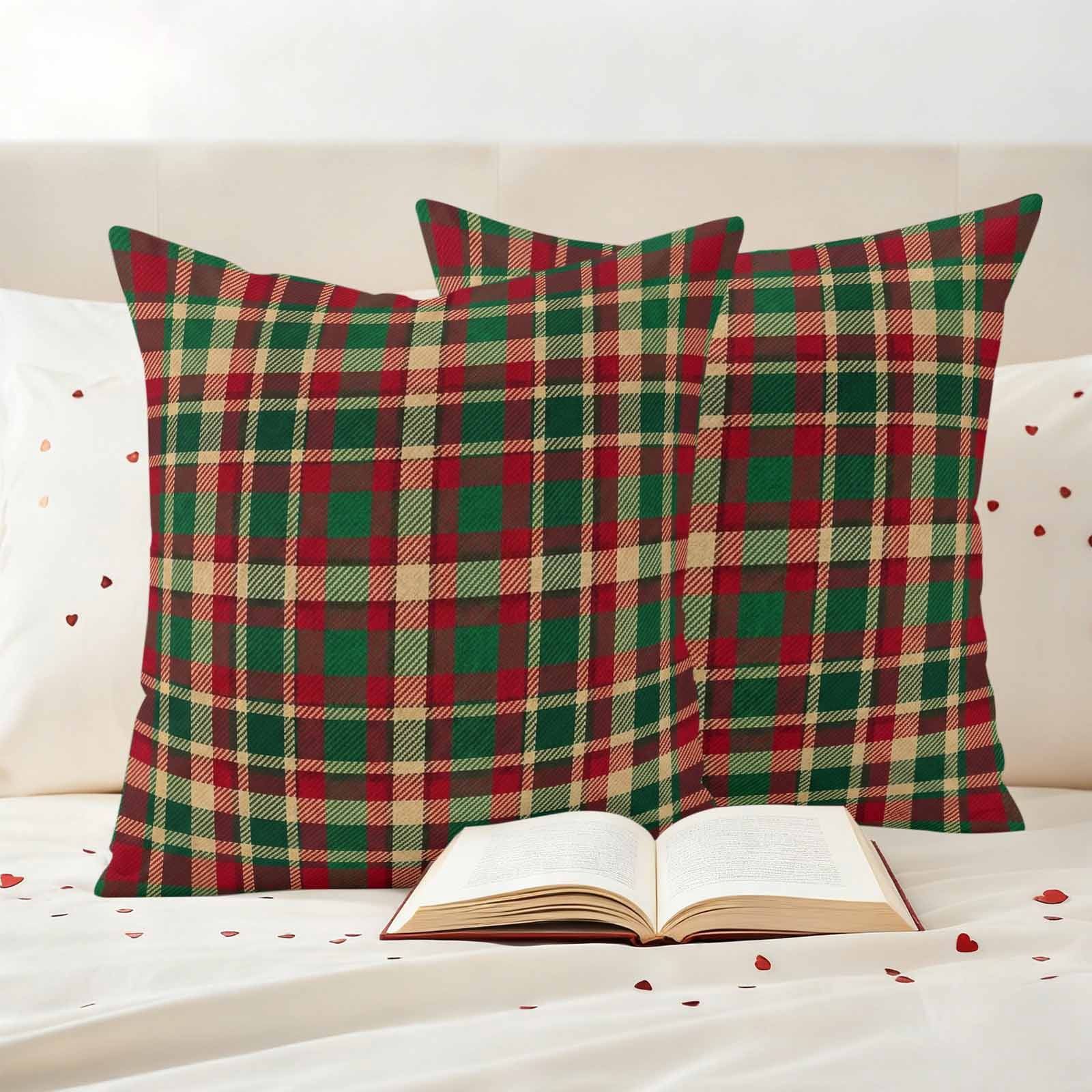 Autumn Plaid Outdoor Waterproof Pillow Covers, Red Green Tartan Gingham Farmhouse Checkered Decorative Square Throw Pillowcase Sofa Cushion Sham for Patio/Couch/Chair, 20"x20" 2 Pack