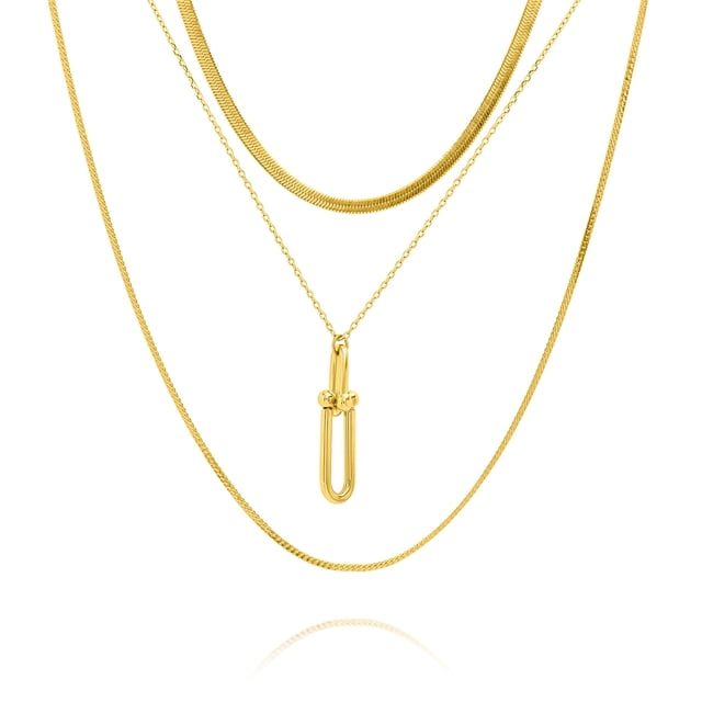 JeenMata Juego de 3 Colgantes y Cadenas Minimalistas Modernos en Oro Amarillo