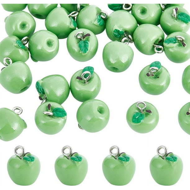 30 colgantes de resina de frutas verdes en 3D con aros para pendientes, pulseras, collares y llaveros, 15 x 12 mm.