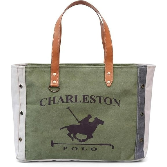Parrys Leather World Adult Upcycled Canvas Tote Crossbody/Shoulder Bag, Green, 1-Piece