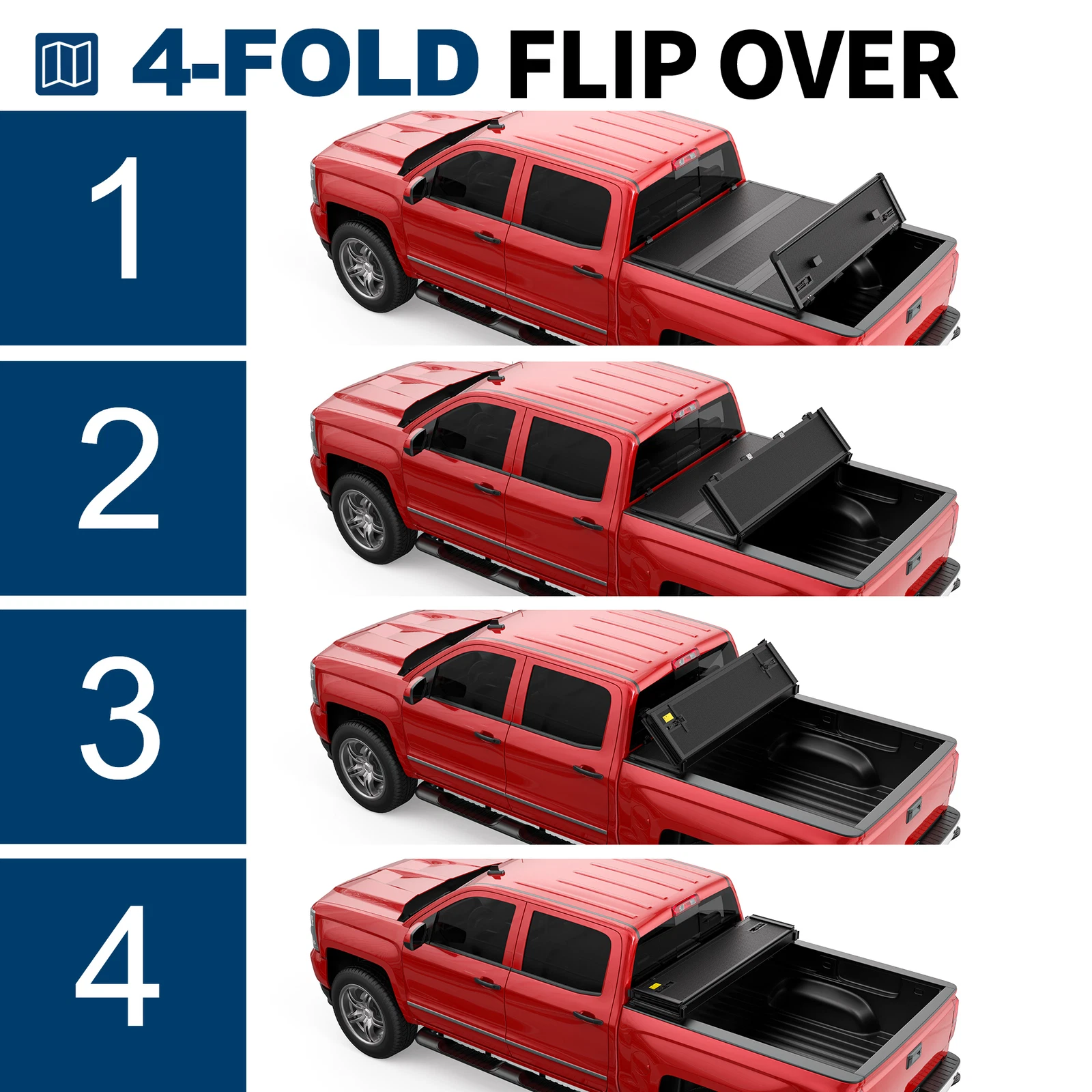 MOSTPLUS FRP 6.5FT 4-Fold Hard Truck Tonneau Cover for 2004-2026 Dodge Ram 1500 2500 3500 Truck Bed On Top Quad Fold
