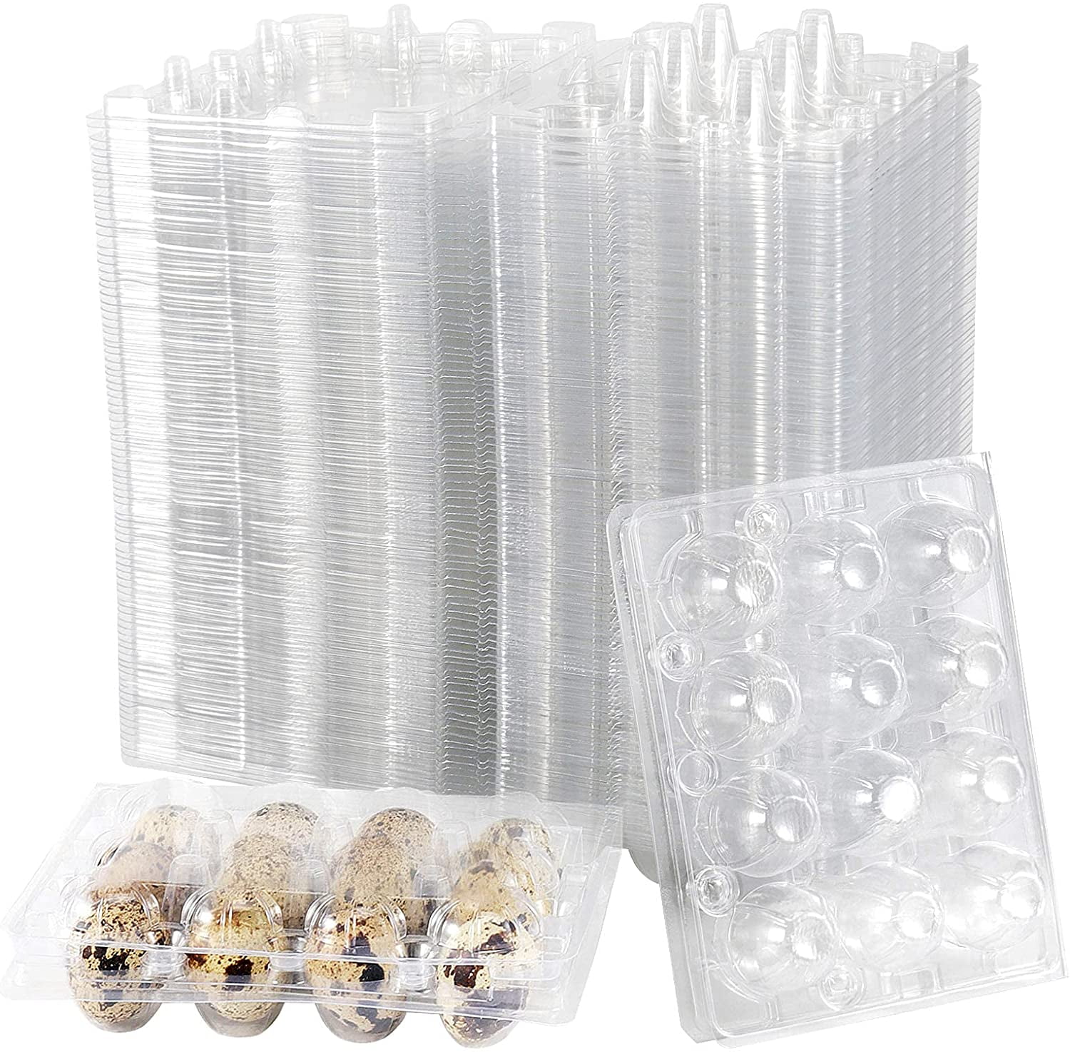 ZEONHAK 150 Pack Clear Quail Egg Cartons, Plastic Eggs Carton Holders, Small Trays Stackable Egg