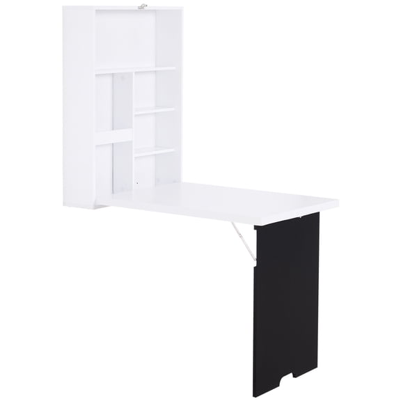 Wall Mounted Foldable Desk, Space Saving Floating Desk for Small Office, White Black MDF