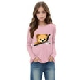 thumbnail image 2 of BRGZLK Kids Long Sleeve T-Shirts Boys Girls Cute Cartoon Bear Graphic Blouses Loose Casual Crewnecks Pullover Tops Pink 9-10 Years, 2 of 5