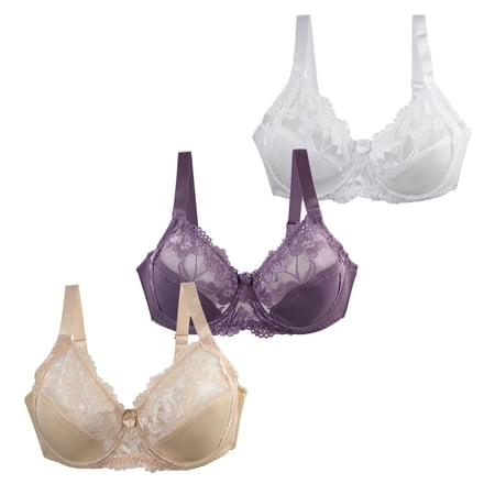 Gkeoshab Nursing Bras 3PC Women s Plus Size DEF Cup Lace Mesh Bras Breathable Full Coverage Bra O 85E