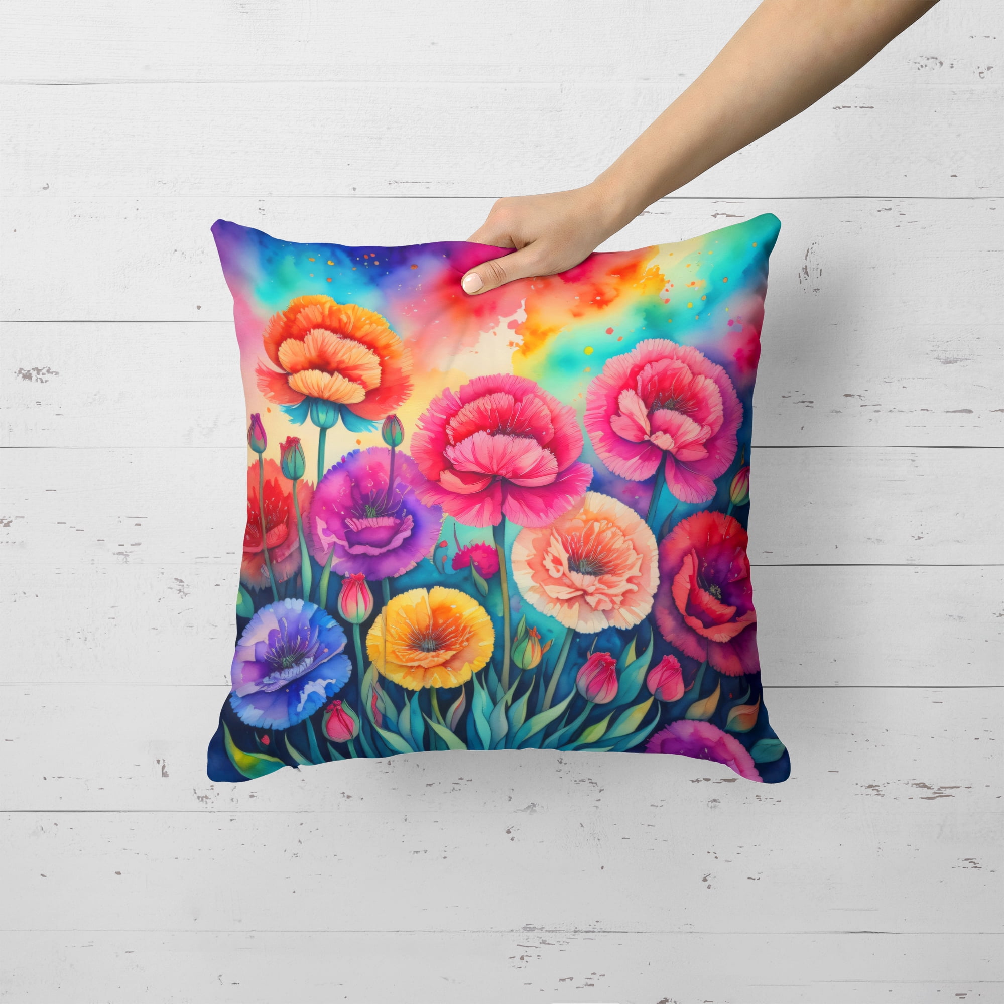 Colorful Carnations Fabric Decorative Pillow 18 in x 18 in