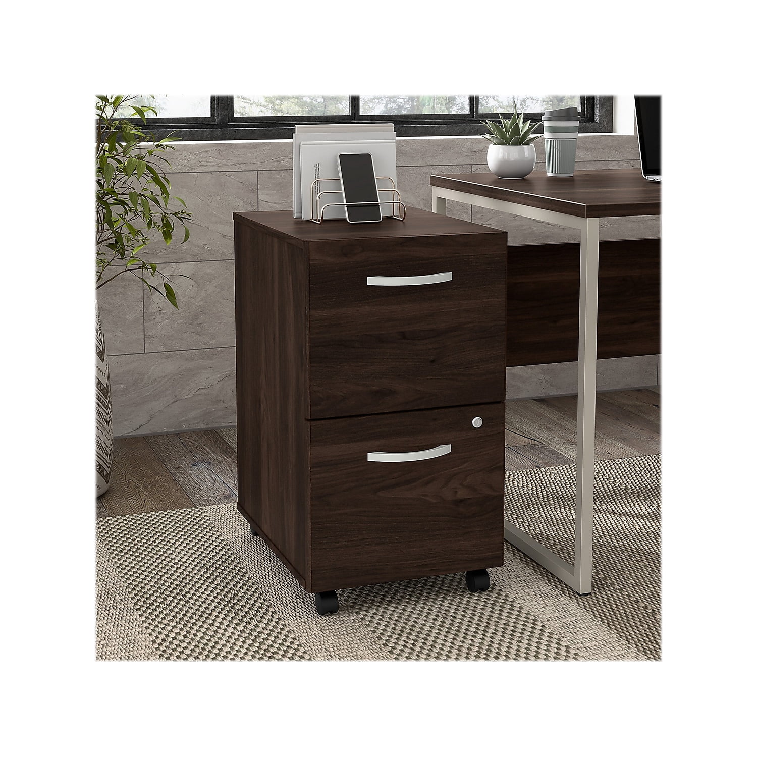 Studio C 2 Drawer Mobile File Cabinet in Black Walnut - Engineered Wood