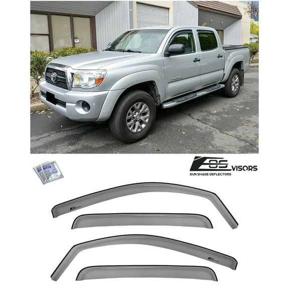 Extreme Online Store Fits All 2005-2015 Toyota Tacoma Double Cab Models | EOS Visors in-Channel Style Smoke Tinted Side Vents Window Deflectors Rain Guards