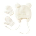 thumbnail image 2 of SPRING PARK 1 Set Newborn Winter Plush Balls Beanie Hat Gloves Set ,Infant Toddler Warm Knitted Hats Glove for Outdoor, 2 of 5