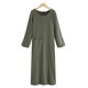 thumbnail image 3 of Gibobby Vestido de verano casual para mujer Vestido casual retro literario sólido de manga larga con cuello en O para mujer con bolsillos(Verdemilitary,G), 3 of 5