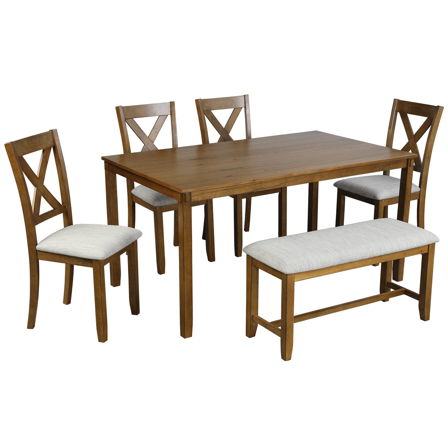 Kadyn Rectangular Dining Table Set 6 Pc, Wooden Modern Dining Chairs Seat, 6-piece Kitchen Dining Table Set Dining Table, 4 Dining Chairs and Bench, Brown Kadyn Rectangular Dining Table Set 6 Pc, Wooden Modern Dining Chairs Seat, 6-piece Kitchen Dining Table Set Dining Table, 4 Dining Chairs and Bench, Brown