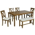 thumbnail image 3 of Harper & Bright Designs 6 Pieces Kitchen Upholstered Dining Table Set for 6 with Bench Wooden Rectangular Dining Table and 4 Chairs, Brown, 3 of 13