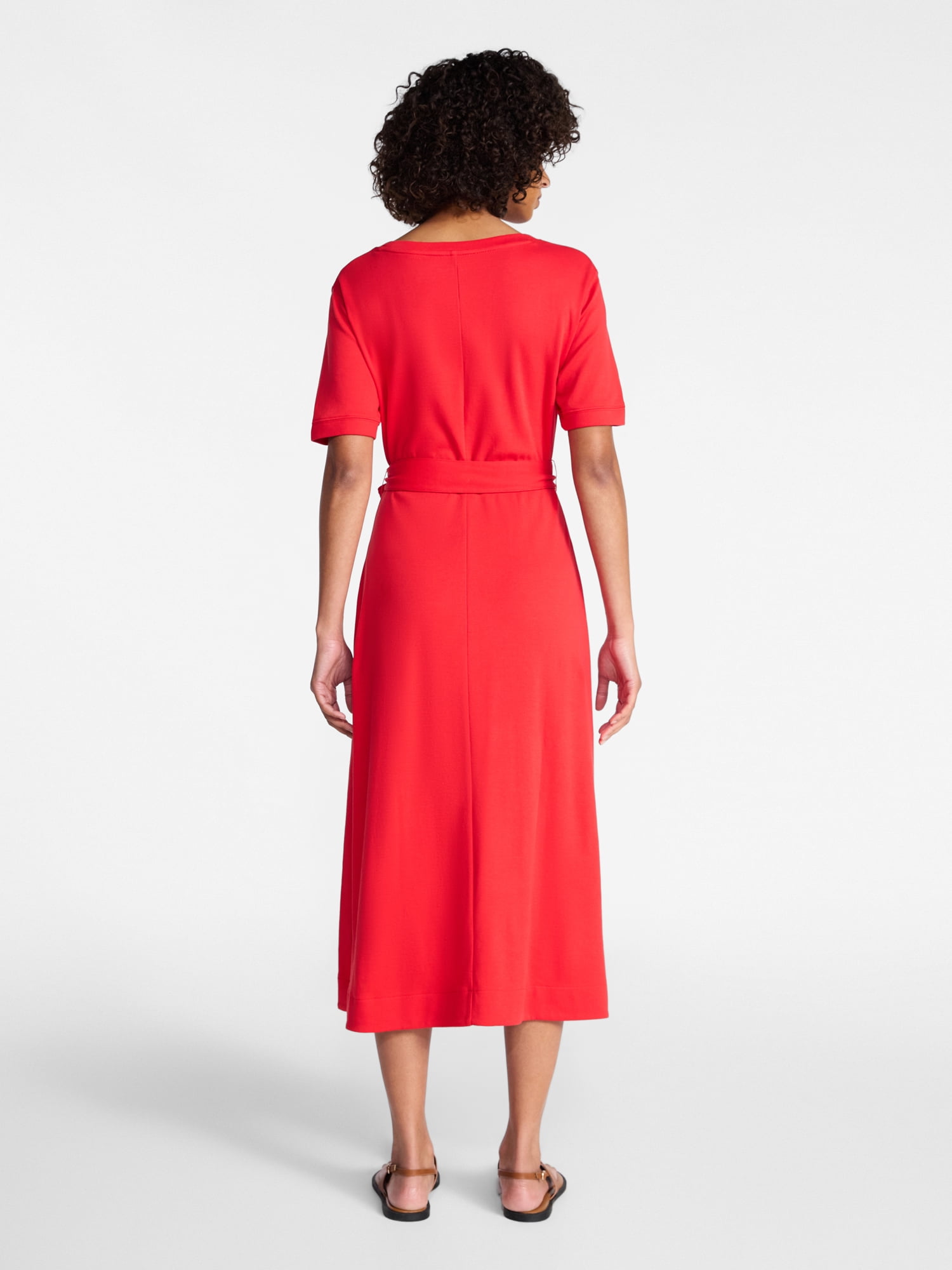Time and Tru Women's Knit Midi Dress with Tie Belt, Sizes XS-XXXL
