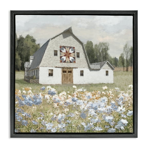 Stupell Industries Meadow View & Barn Landscape & Nature Painting Black Floater Framed Canvas Art Print Wall Art, 18 x 18