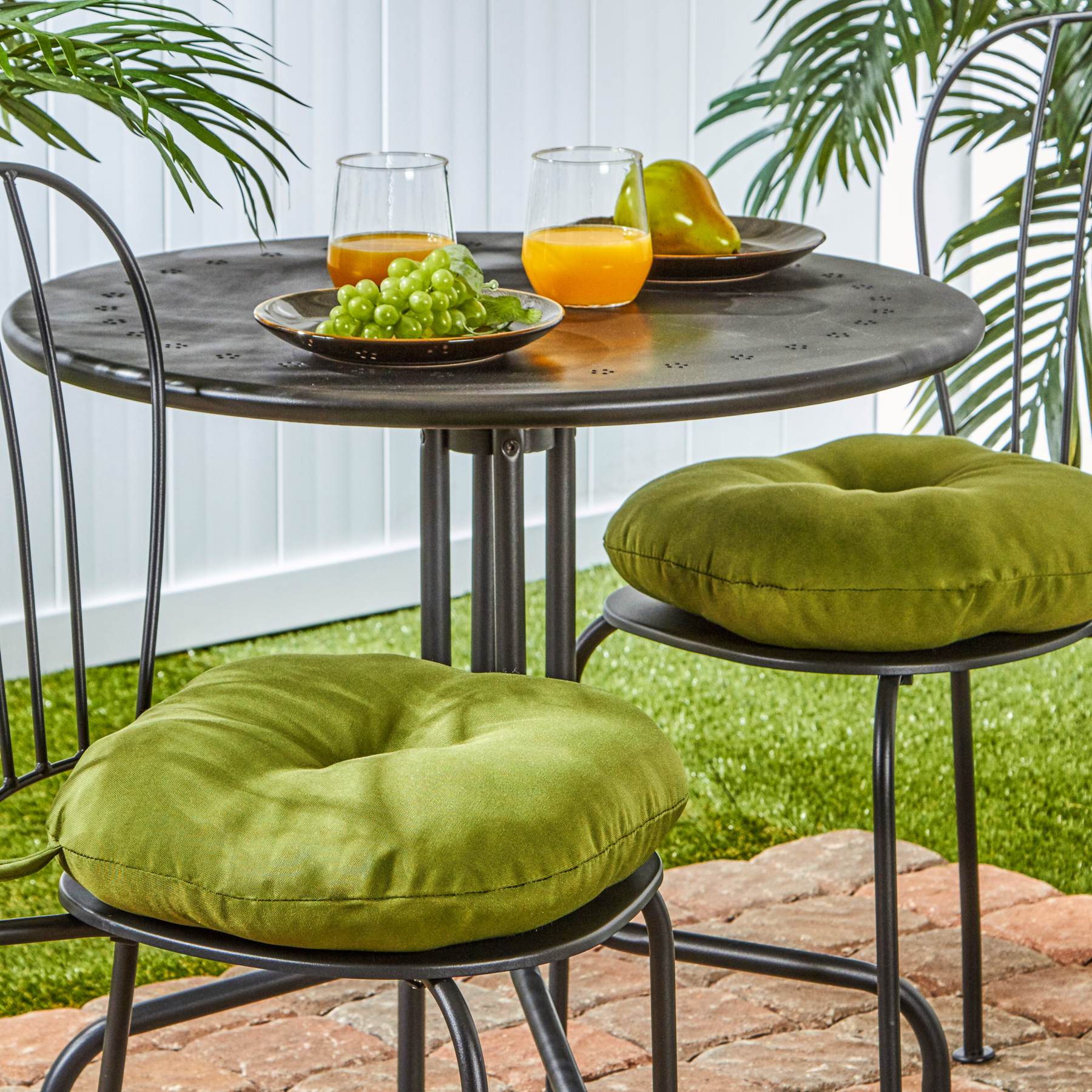 Greendale Home Fashions Summerside Green 15 in. Round Outdoor Reversible Bistro Seat Cushion (Set of 2) - image 4 of 6
